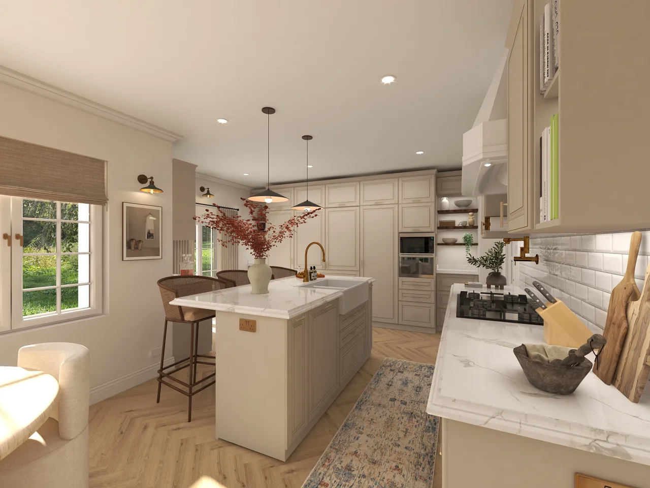 kitchen island, brass hardware; similar to #53, Juniper Kitchen