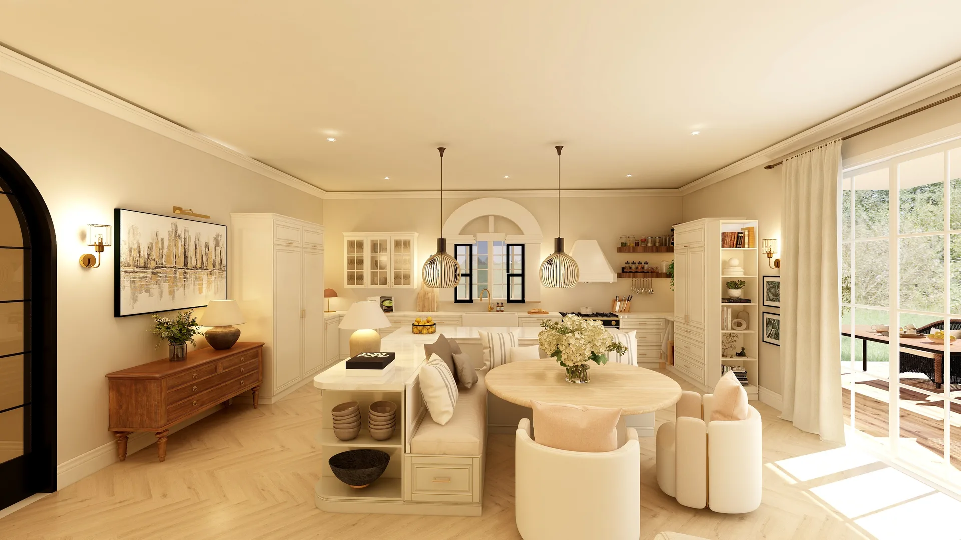 Suffolk kitchen/dining, pendant lights; similar to #5, Suffolk Kitchen | Living